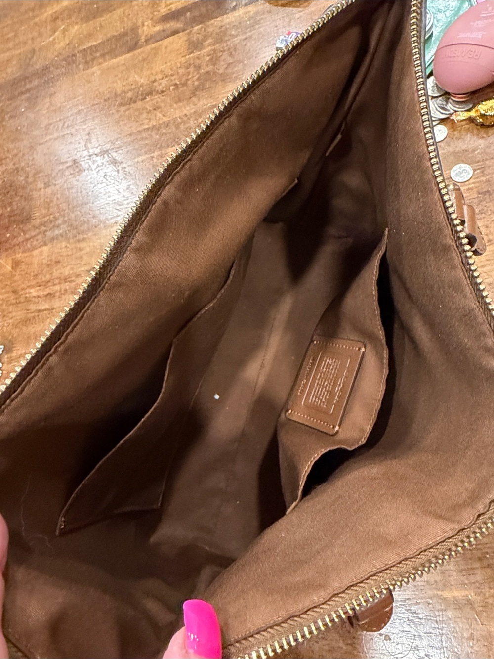 Coach Brown Signature Canvas Tote with Leather Trim - Picture 5 of 7